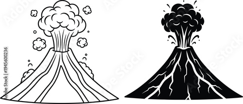 Illustration of two volcanic eruptions with distinct characteristics