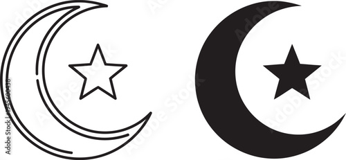 Crescent moon and star symbols in black and white