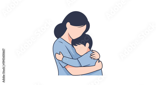 Woman Hugging Child Tenderly with Love.