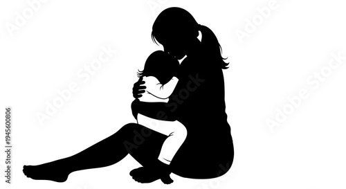 Woman Sitting on Floor Holding Baby.