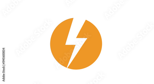 Black lightning bolt inside orange circle on white background symbol
