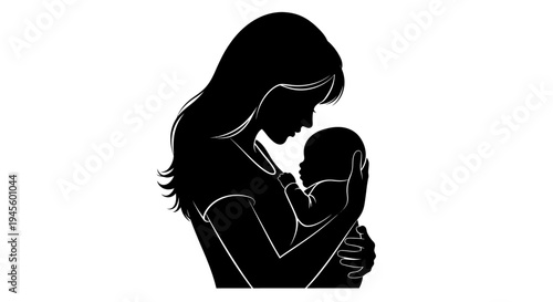 Mother Silhouette Holding Baby Close Tightly.