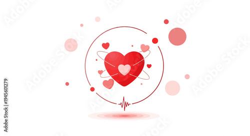 Abstract Heartbeat and Love Concept with Red Hearts and Circles