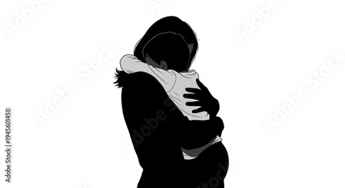 Pregnant Woman Silhouette Hugging Belly Profile.