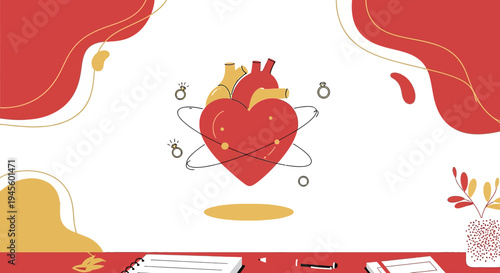 Abstract Heart Anatomy Icon with Organic Shapes and Rings