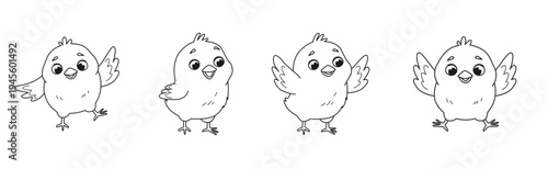 Collection of a cute little chicks - coloring book elements. Vector illustration isolated on a white background