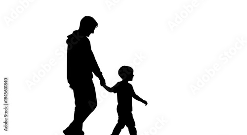 Silhouette of Adult and Child Walking Together.