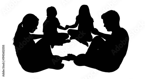 Silhouette of Family Members Sitting Together.