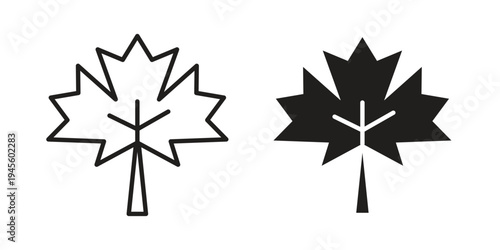 Maple leaf icon vector pack. Thin linear and black flat style.