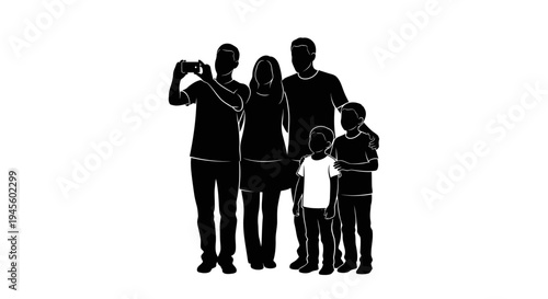 Silhouette of Happy Family Standing Together.