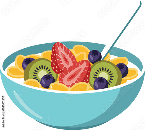 Healthy porridge with fresh fruits in bowl breakfast food concept vector illustration isolated on white background