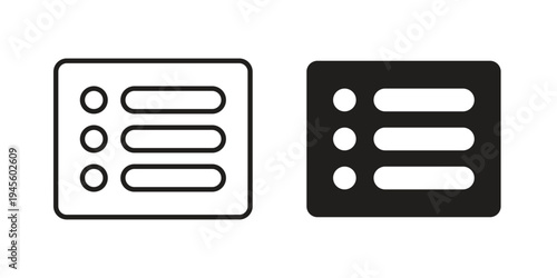 Menu list button icon vector pack. Thin linear and black flat style.