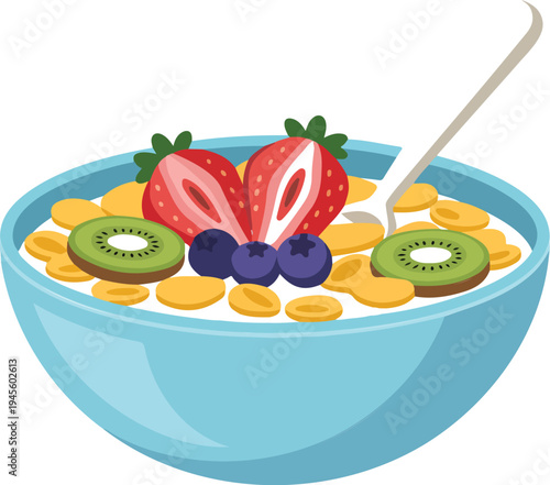 Healthy porridge with fresh fruits in bowl breakfast food concept vector illustration isolated on white background