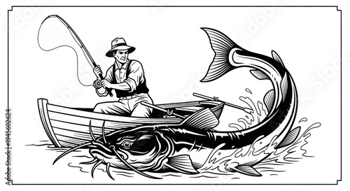 Fisherman in Rowboat Catches Giant Catfish in Dramatic Splash