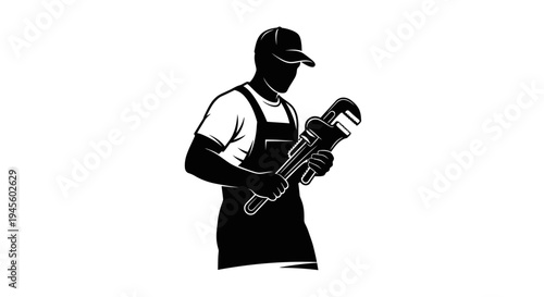 Silhouette of a Plumber Holding a Pipe Wrench.