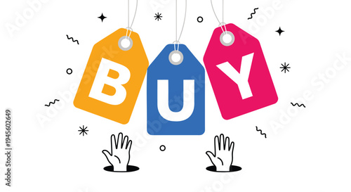 Set of 3 colorful buy tags vector