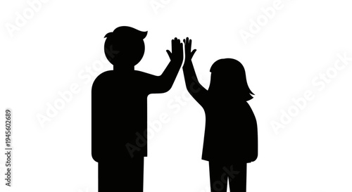 Silhouette of Man and Woman High Fiving.