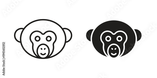 Monkey icon vector pack. Thin linear and black flat style.