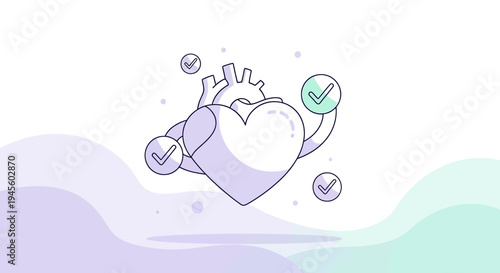 Anatomical Heart with Heart Shape and Checkmarks - Health, Care, and Wellness Concept