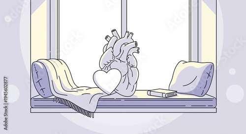 Anatomical Heart with Heart Shape on Cozy Window Seat