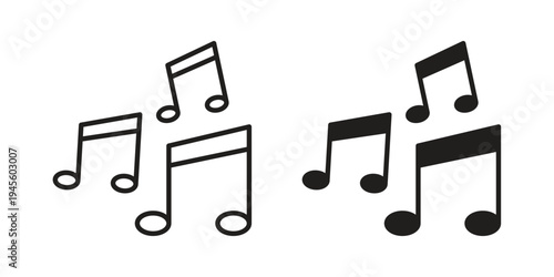 Music icon vector pack. Thin linear and black flat style.
