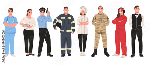 Flat vector illustration set of different professions and occupations. Perfect for poster, education, career concepts, teamwork, workforce diversity, and professional occupation graphics.
