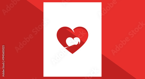 Abstract Red Heart Symbol with Inner White Heart, Love Concept, Graphic Design