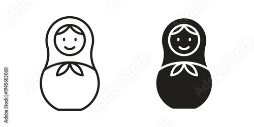 Nesting dolls icon vector pack. Thin linear and black flat style.