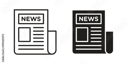 Newspaper icon vector pack. Thin linear and black flat style.