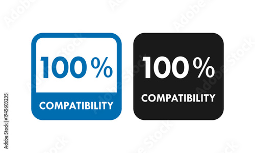 Professional 100% compatibility seal logo featuring blue and black circular badge designs. Perfect for software, hardware, and industrial quality assurance certification.