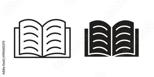 open book icon vector pack. Thin linear and black flat style.