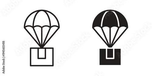 Parachute icon vector pack. Thin linear and black flat style.
