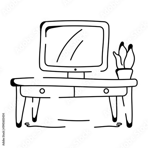 A hand drawn illustration of a computer table
