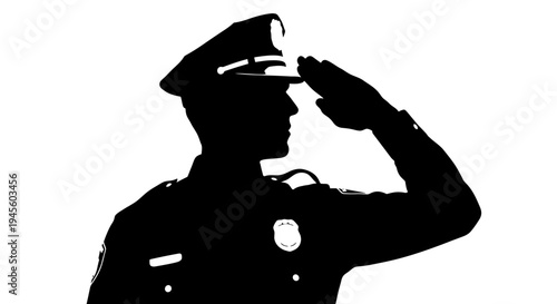 Silhouette of a Police Officer Saluting with Respect and Honor.