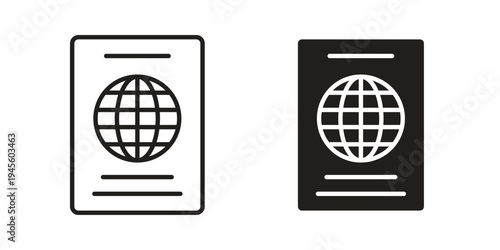 Passport icon vector pack. Thin linear and black flat style.