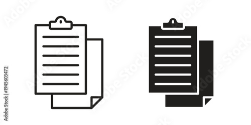 Paste icon vector pack. Thin linear and black flat style.