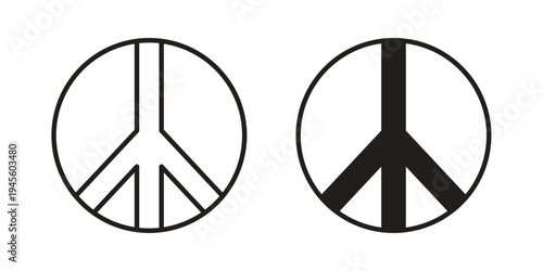 Peace icon vector pack. Thin linear and black flat style.