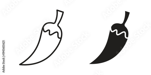 Pepper icon vector pack. Thin linear and black flat style.