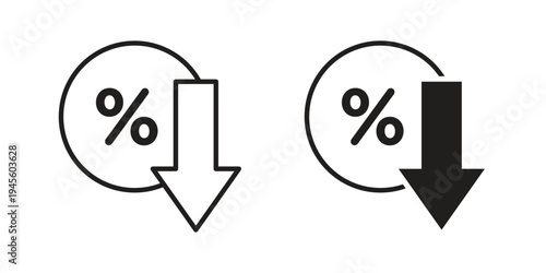 Percent down icon vector pack. Thin linear and black flat style.