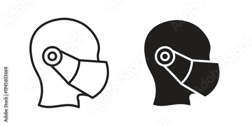 Person in mask icon vector pack. Thin linear and black flat style.