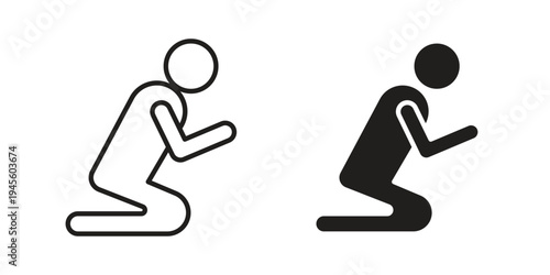 Person Praying icon vector pack. Thin linear and black flat style.