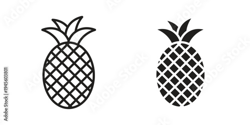 Pineapple icon vector pack. Thin linear and black flat style.