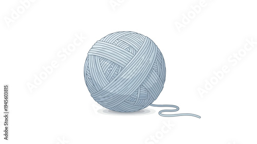 Blue ball of yarn on white background.