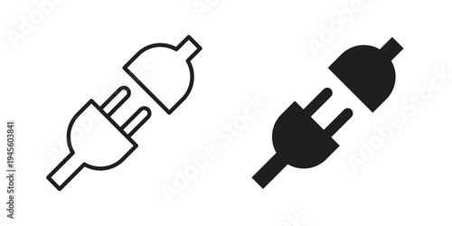 Plug connection icon vector pack. Thin linear and black flat style.