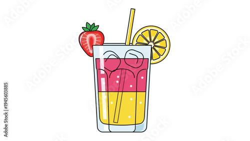 Refreshing summer cocktail with strawberry and lemon