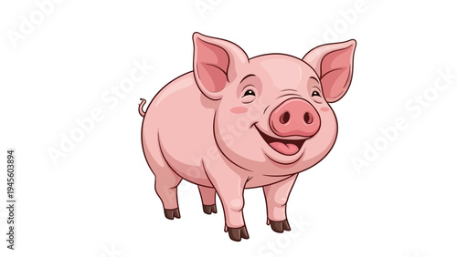A happy cartoon pig smiles and looks forward.