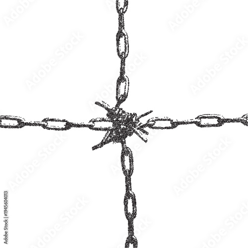 Chain retro y2k stipple design link halftone brutalist urban vector png with clear background, metal 2000s photocopy grunge tattoo gen z effect