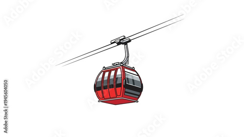 Red cable car suspended on wires