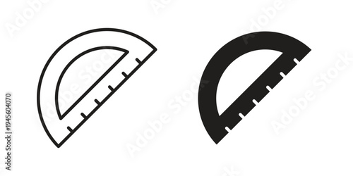 Protractor icon vector pack. Thin linear and black flat style.