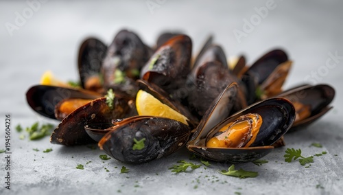 Freshly boiled mussels, a tasty seafood idea